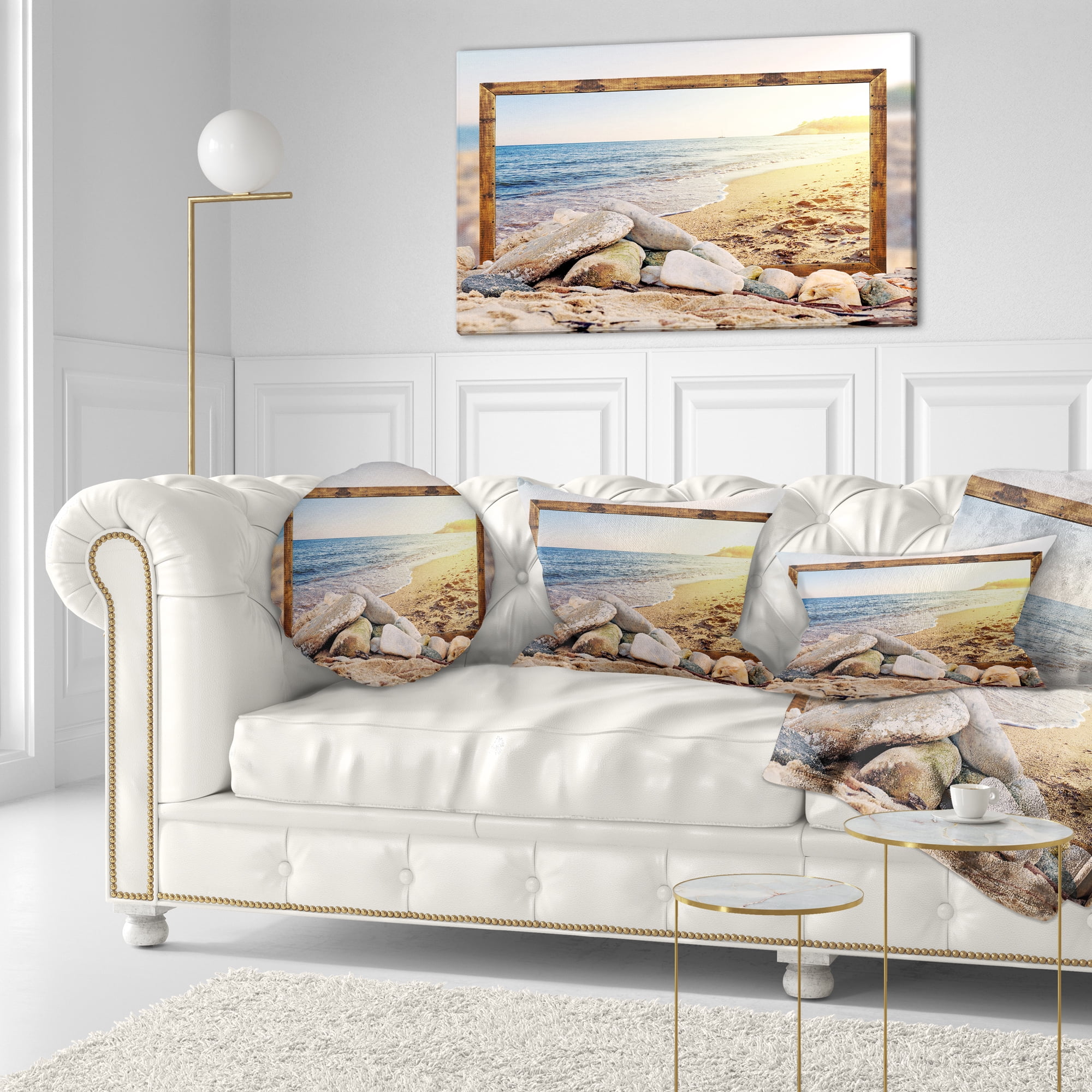 Designart Framed Effect Beach Rocks - Seashore Throw Pillow - 12x20