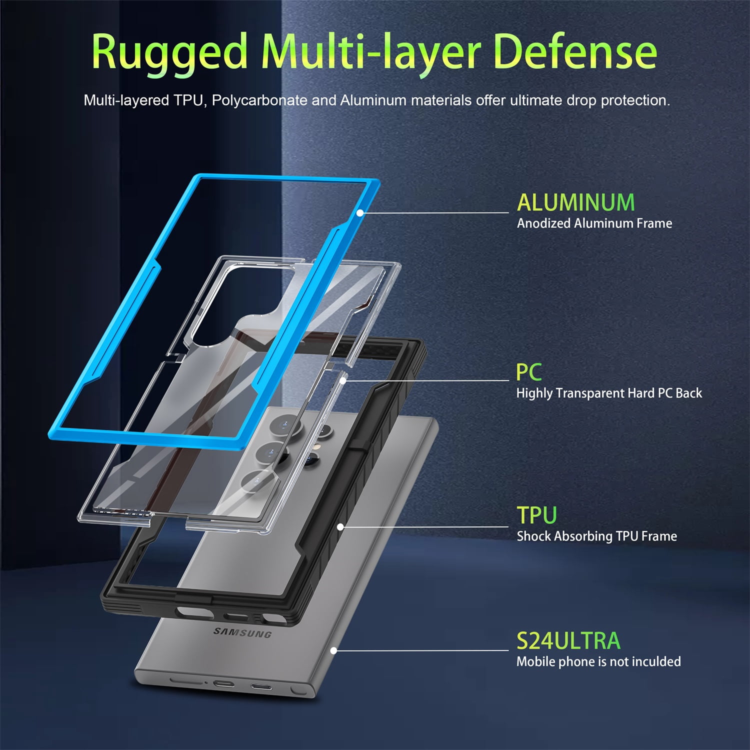 JTCASES for Samsung Galaxy S23 Case 6.1" 5G Phone 2023, Military Grade Shockproof Impact Resistant Corners Wireless Charging Non-Slip Grip Cover, Blue