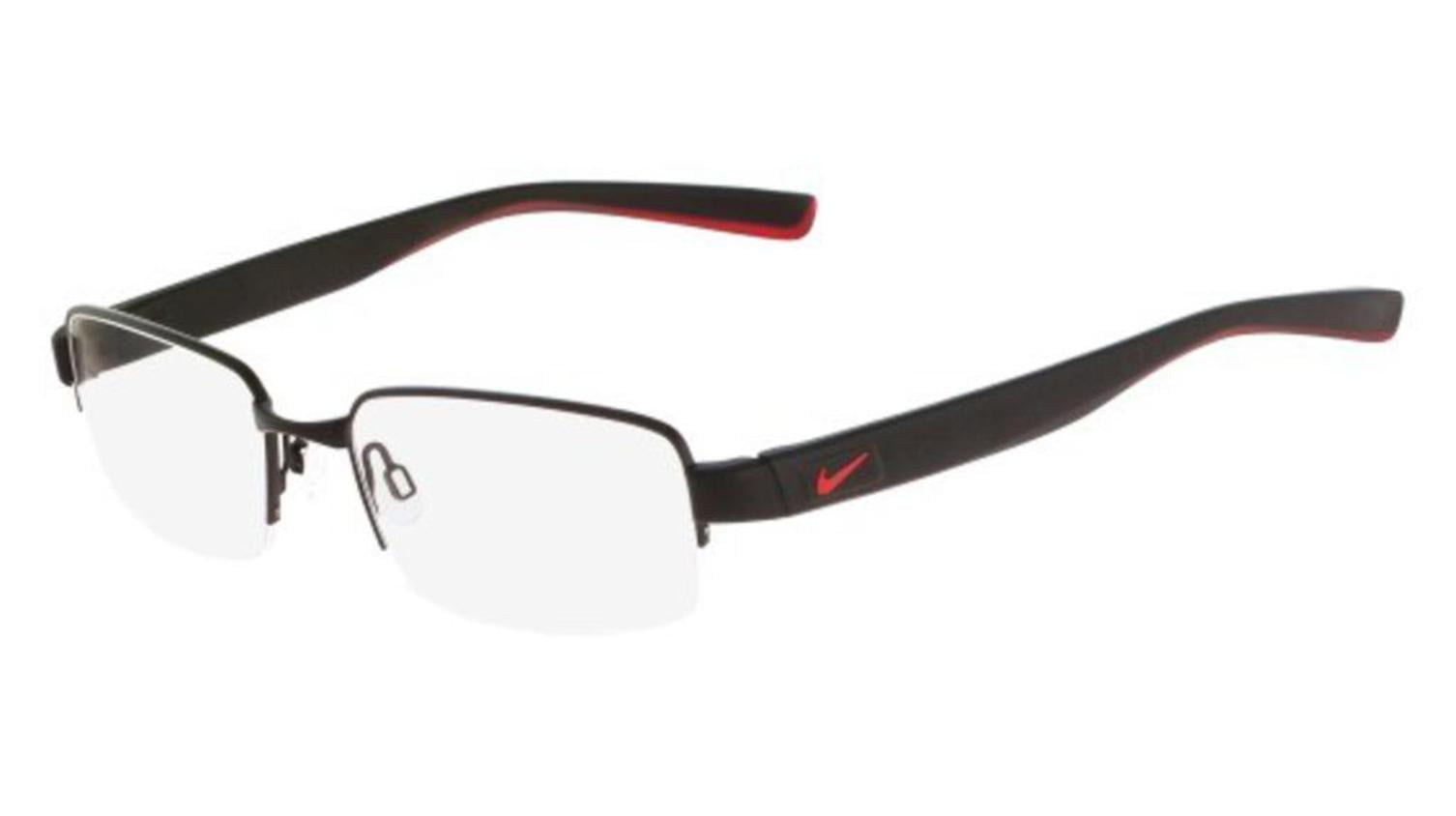 Nike Men's Eyeglasses 8169 015 Black/Challenge Red Half Rim Optical
