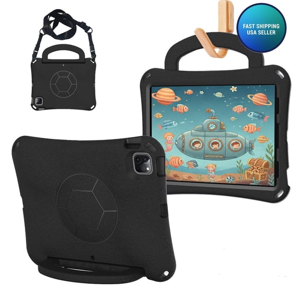 AMZER Shockproof Hybrid Protective EVA Bumper Case Handle & Holder for iPad Air 6th Gen 11 inch (2024) - Black