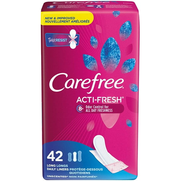 5 Pack Carefree Acti-Fresh Body Shape Long To Go Pantiliners, Unscented, 42 Each