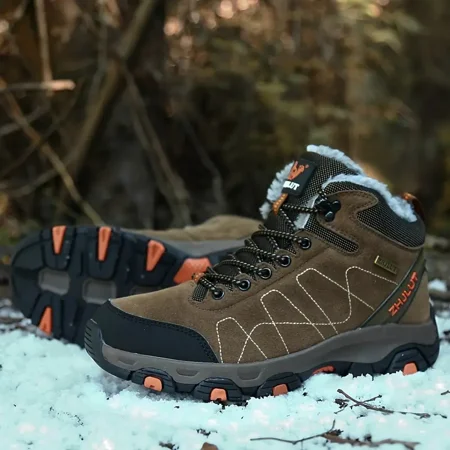 

Men‘s Warm Fleece Comfortable Anti-skid Snow Boots Hiking Shoes For Autumn Winter Grey