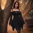 thumbnail image 4 of KLHDSF Women's Renaissance Fairy Dress A Line Boho Corset Dress | Long Bell Sleeves Off-shoulder Dress with Pockets, Comfortable Chiffon, for Ren Fair, Pirate Medival Halloween Themed Party Black S, 4 of 7