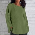 thumbnail image 3 of Otntypg Oversized Linen Shirts for Women Long Sleeve Plus Size Tops Gauze Split Side Casual Dressy Blouses Lightweight Crew Neck Loose Cotton Tunic Tops Army Green XXXL, 3 of 5
