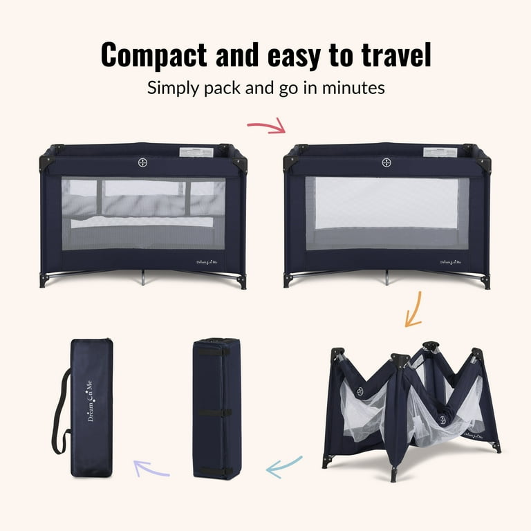 Dream On Me Zazzy Portable Play yard with Bassinet, Navy - Walmart.com