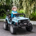 thumbnail image 2 of Aosom 12V Kids Ride-on Truck, Battery Operated Kids Car with Remote Control, Led Lights, Electric Ride on Toy with Spring Suspension, Music, Horn, 3 Speeds, Blue, 2 of 9