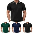 thumbnail image 7 of Lovskoo 2024 Men's Summer Solid Color Zipper Collared Shirt Casual Short Sleeve T Shirt Classic Shirts Black 2XL, 7 of 7