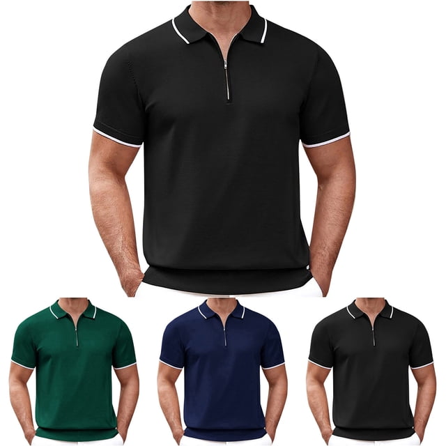 ZRGHAOYLQ Quarter Zip Men Golf Pullover Short Sleeve Plus Size Big and Tall Tshirts Loose Collared T Shirts Solid Color Business Casual Shirts