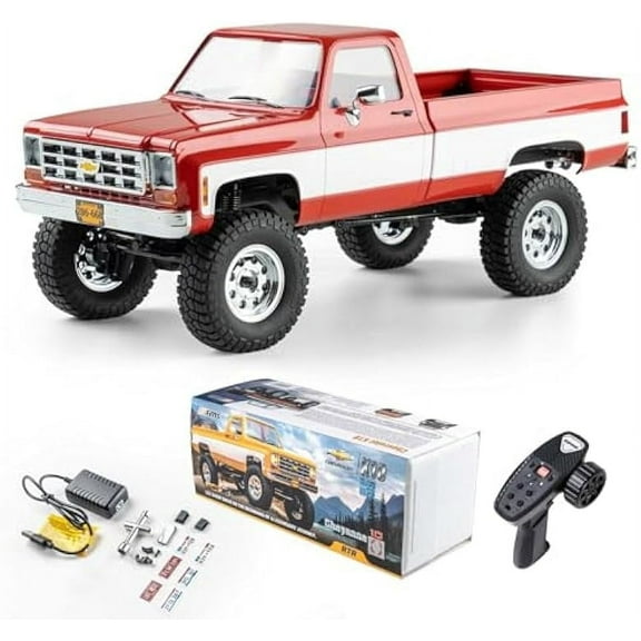 FMS 1/18 Chevrolet K10 RC Truck FCX18, Officially Licensed 4WD 2.4GHz RC Crawler 2 Speeds Switch with 900mah Battery and LED Lights, Off-Road RC Model for Adults, Red