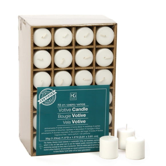 Velas Votive Candles Hosley, blancas sin perfume, 72 unidades, 300 ml, de 10 a 12 horas
