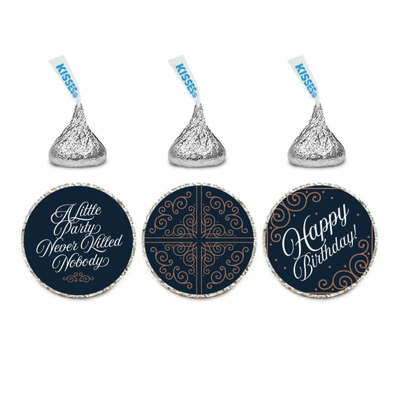 Navy Blue Art Deco Vintage Party Baby Shower, Happy Birthday! 216-Pack Chocolate Drop Label Stickers, Favors