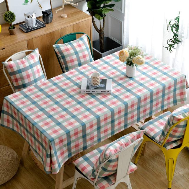 Servilletas de algodón y lino de estilo europeo simples y modernas, mantel a cuadros de lino impermeable, mantel de mesa, cuadros rosa azul (cuadrados, 135x180cm)