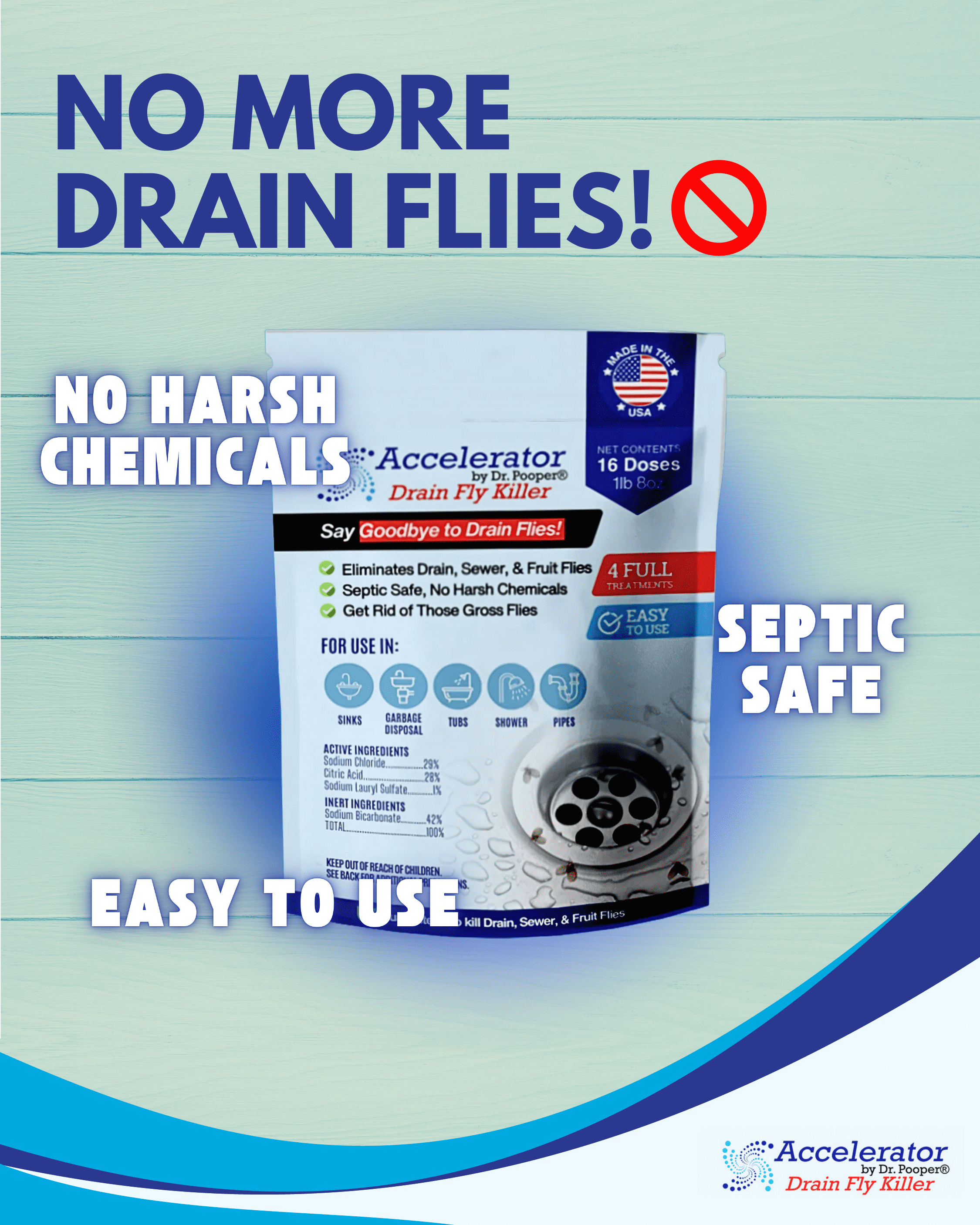 Accelerator by Dr. Pooper® Drain Fly Killer – Eliminates Drain Flies and Sewer Flies in Sinks, Drains & Showers