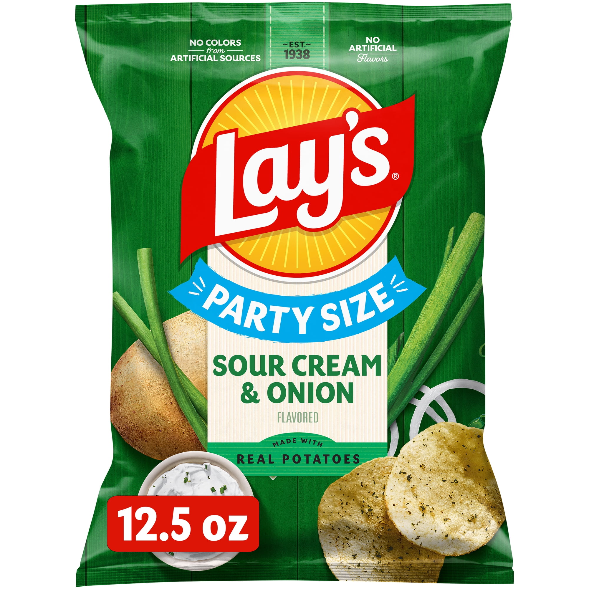 Lay's Sour Cream & Onion Flavored Potato Chips, Party Size, 12.5 oz Bag