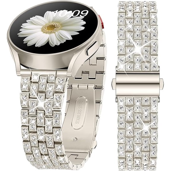 xixishop Bling Bands Compatible for Samsung Galaxy Watch 6/5/4/5 Pro / 6/4 Classic/Active 2, 20mm Women Rhinestone Sparkle Stainless Metal Clasp Strap