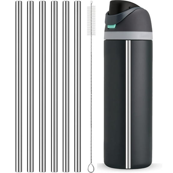 ACDANC 6 Pack Stainless Steel Replacement Straws,9.3 Inch Reusable Metal Straw Set with Cleaning Brush,Silver