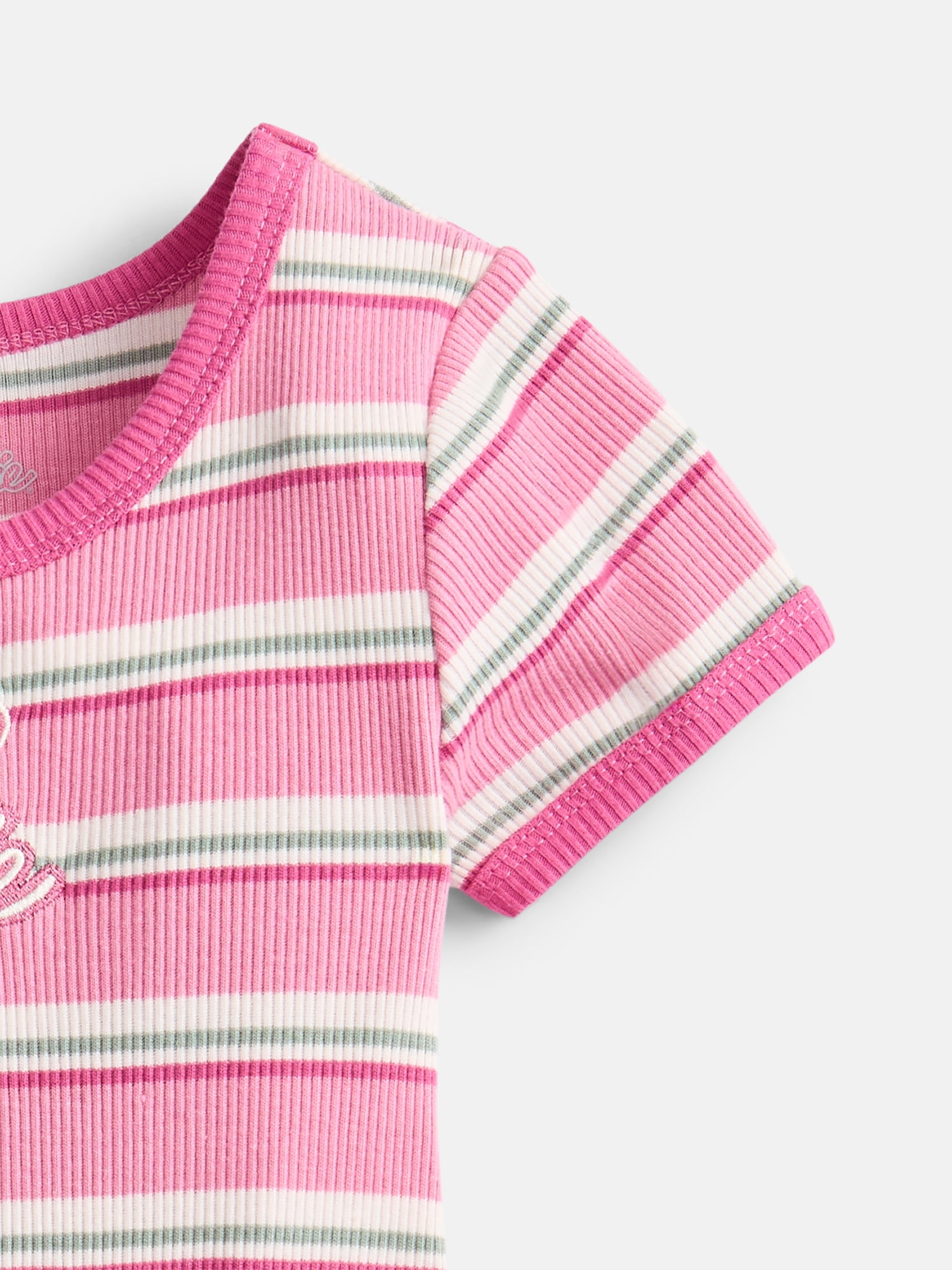 Barbie Toddler Girls Graphic Striped Skater Dress with Short Sleeves, Sizes 12M-5T