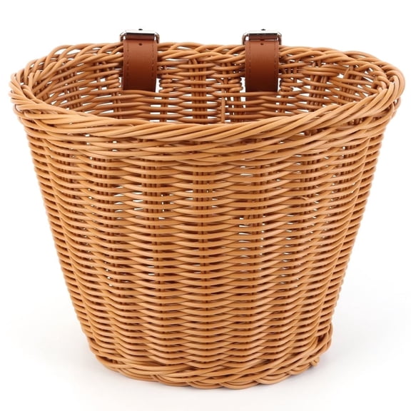 Yucurem Bicycle Basket for Front Handlebar, Wicker Bicycle Basket with Adjustble Straps, Bike Accessories Decoration, Brown