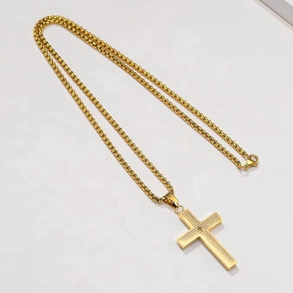 Homlyo Stainless Steel Lord's Prayer Cross Pendant Necklace for Men with Chain 22 Inch