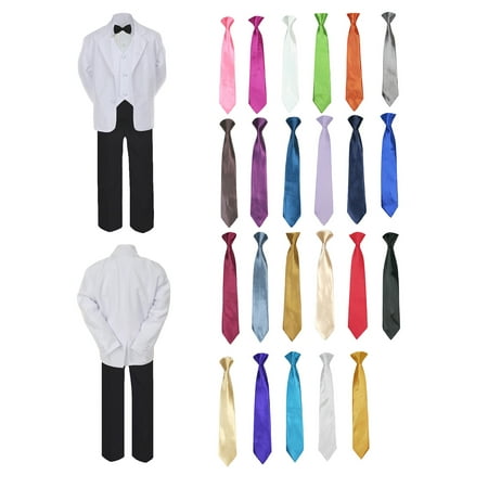

6pc Baby Toddler Boy Teen Formal Black & White Suit Set Satin Necktie Sm-20