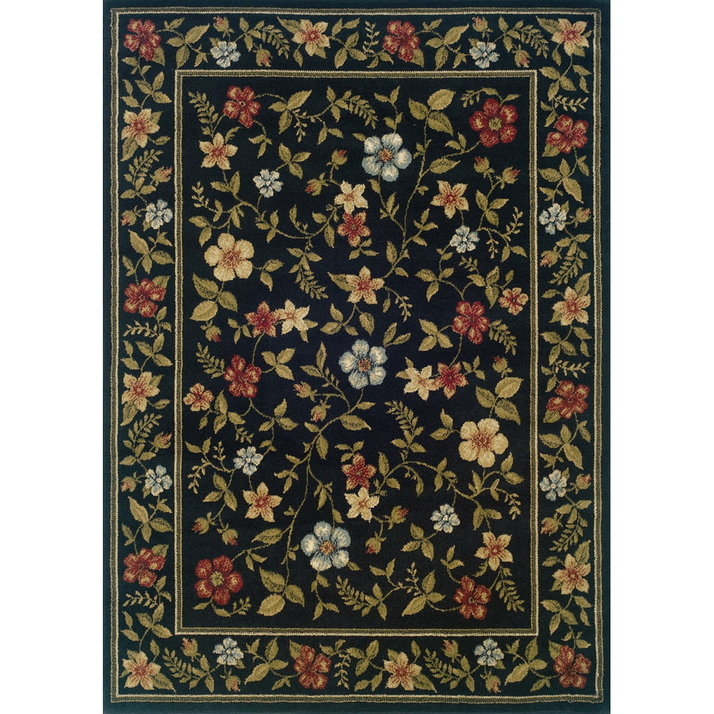 Moretti Plaid Area Rugs 1196D Country & Floral Black Floral Border