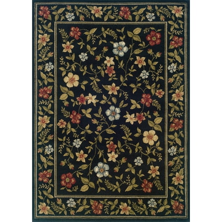 - Moretti Plaid Area Rugs - 1196D Country & Floral Black Floral Border Vines Border Rug