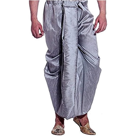 Royal Men's Art Silk Fine Quality Ready to Wear Free Size Dhoti Pant's Grey
