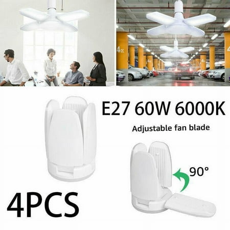 4Pack E27 LED Garage Light Bulb Deformable Ceiling Fixture Lights Shop Workshop