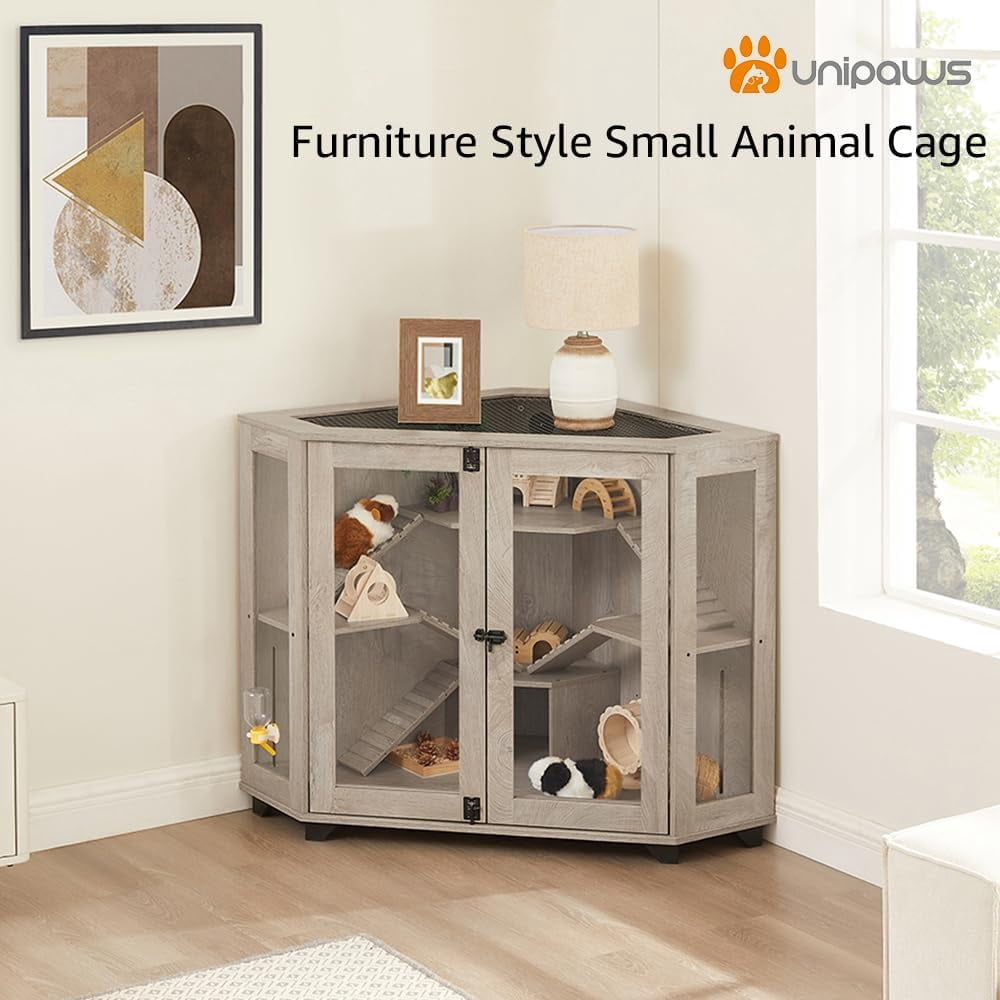 unipaws Chinchillas Cage with Ramp, Rat Cage with House, Hedgehog Cage, Critter Nation Cage for Hamster, Mice, Corner Small Animal Cage