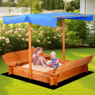 GVDV Wooden Sandbox with Bench Cover for Children, 48 x 48 inch