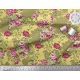 thumbnail image 3 of Soimoi Yellow polyester Crepe Fabric Leaves & Grandiflora Roses Floral Print Fabric by the Yard 52 Inch Wide, 3 of 3