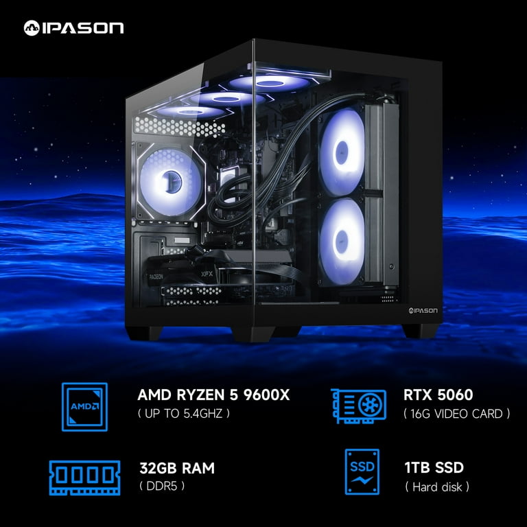 IPASON 小型PC Ryzen 5 Pro 4650G/16GB/512GB IPASON Gaming Desktop PC,AMD Ryzen 5 5600(6 Core 3.5GHz