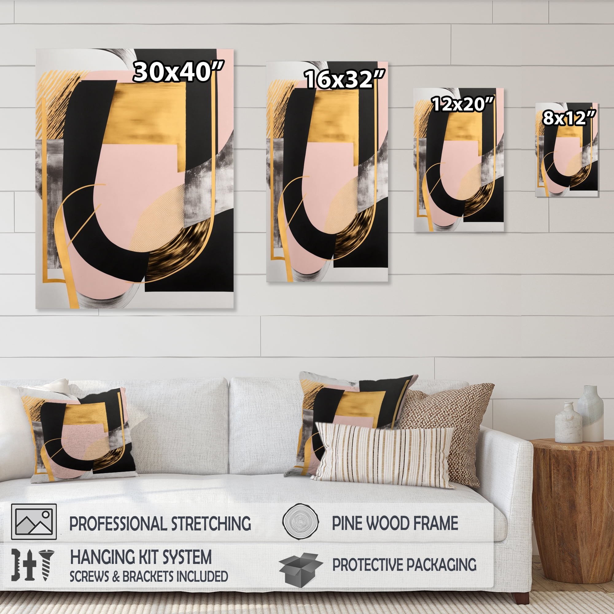 Designart Pink And Gold Art Deco I Canvas Wall Art