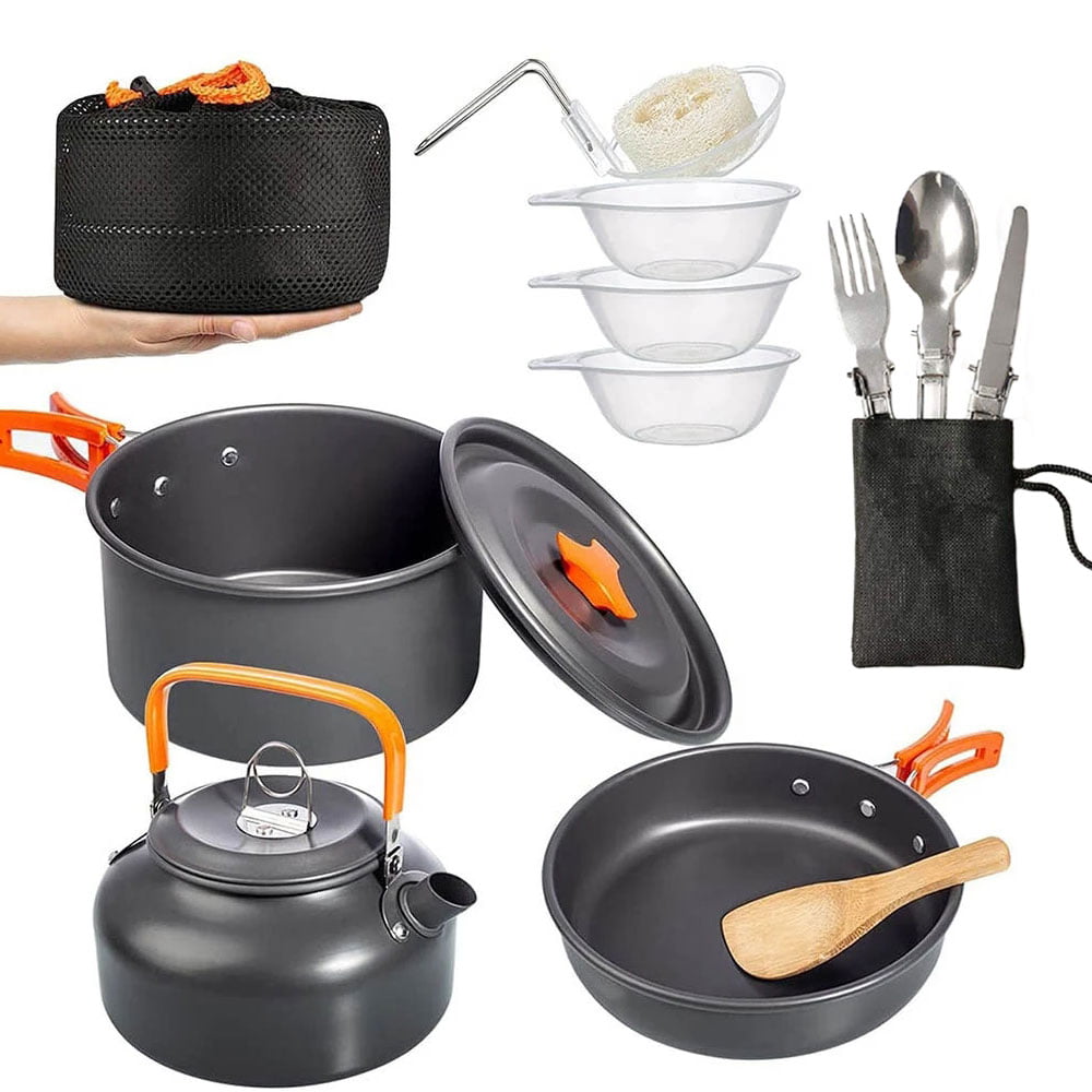 2Pcs/Pack Camping Outdoor Cookware Portable Cookware Pots and Pans Set Spoon Kit 