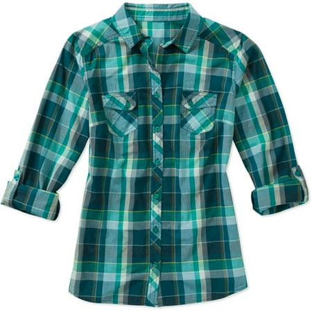 Faded Glory Women's Plaid Woven Roll Cuff Shirt