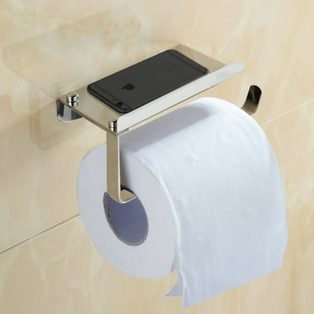 Bathroom Tissue Holder With Phone Shelf, Angle Simple SUS304 Stainless Steel Toilet Paper Holder With Shelf Toilet Roll Bath Paper Roll Holder Shelf For Wet Wipe Home Commercial