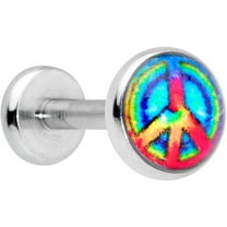 Body Candy Womens 16G 316L Steel Rainbow Peace Sign Labret Monroe Lip Ring Tragus Cartilage Stud 5/16"