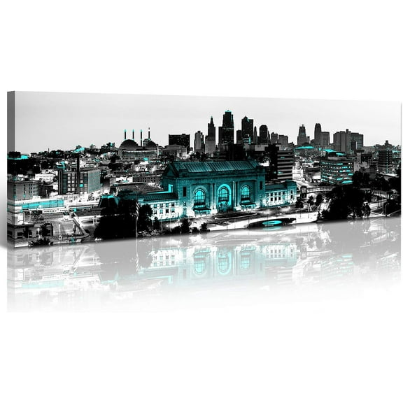 Aaheei Kansas City Skyline Wall Art Canvas - Black and White USA Kansas Cityscape Wall Decor for Bedroom Modern City Landscape Posters Decoration Living Room Office Painting