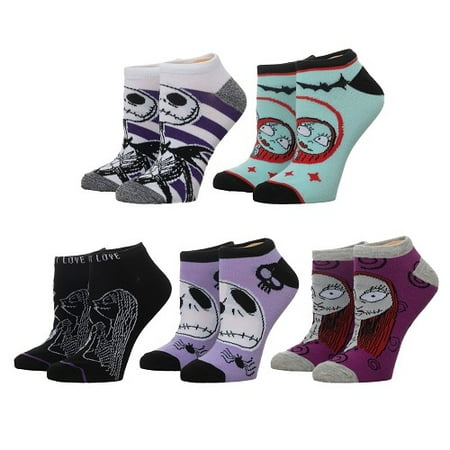 Bioworld - Nightmare Before Christmas - Jack and Sally Ankle Socks, 5-pack