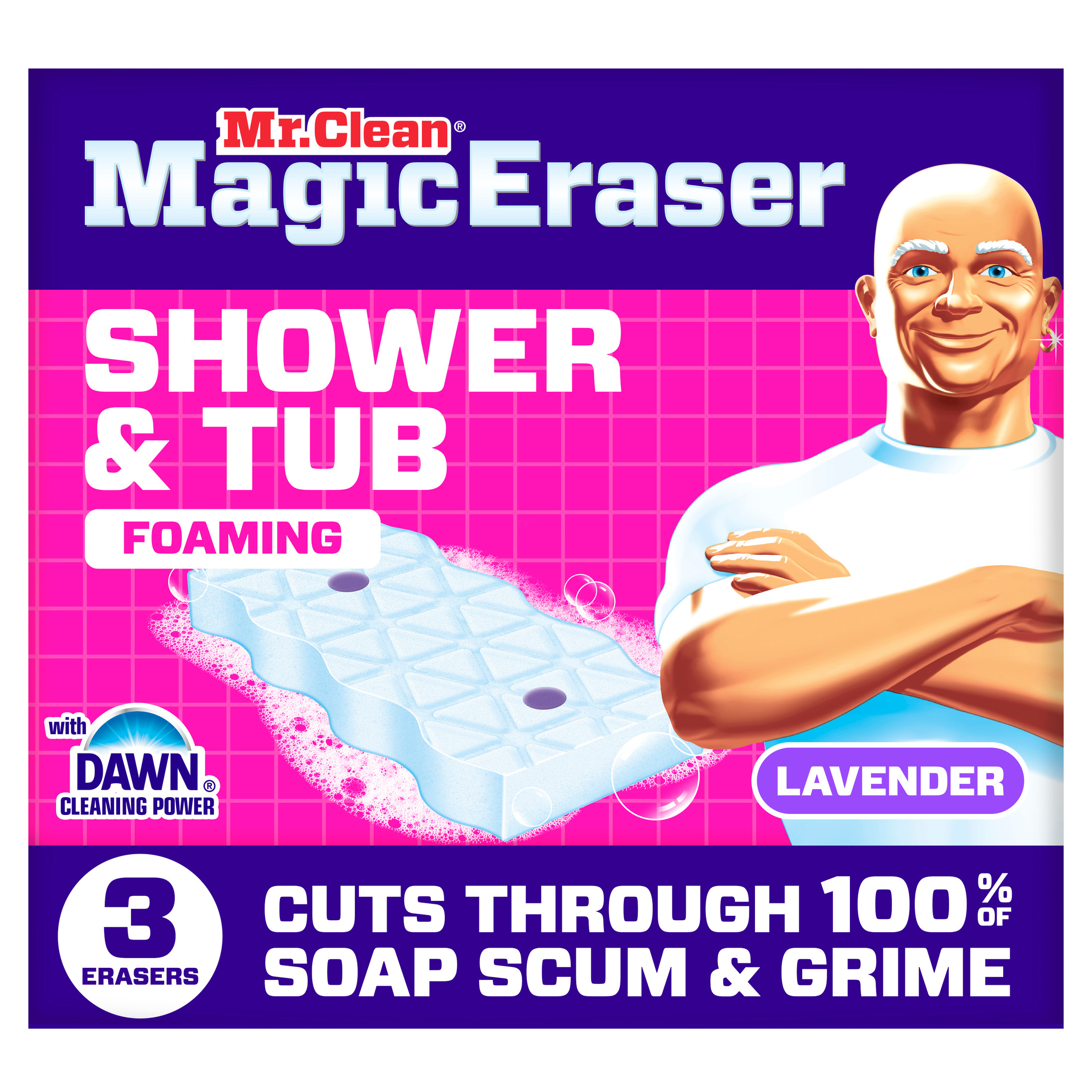 Mr. Clean Magic Eraser Sponge, Shower & Tub Cleaner, Lavender, 3 Count