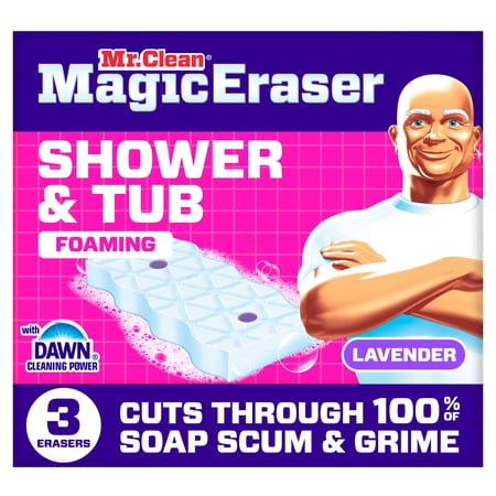 Mr. Clean Magic Eraser Sponge, Shower & Tub Cleaner, Lavender, 3 Count