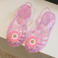 thumbnail image 7 of LIIPEE Girls Sandals Kids Summer Floral Decoration Hollow Out Soft Sole Bright Jelly Shoes Cute Lightweight Daily Adjustable Straps Beach Footwear,3.5-4 Years, 7 of 7