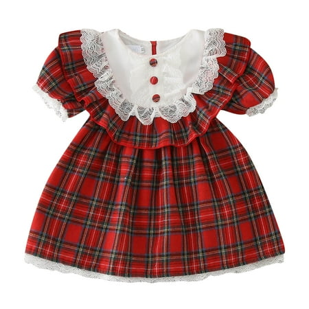 

PMUYBHF Toddler Girl Christmas Dress Plaid Toddler Short Sleeve Lace Princess Dress Red Plaid Dress Party Performance Baby Girl Dresses 6-9 Months Beach
