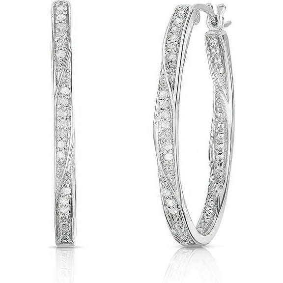 Gems Jewels 14K White Gold Over Hoop Earrings 2.00Ctw Round Cut Diamond