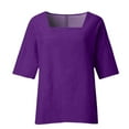thumbnail image 4 of ManxiVoo Women's Square Neck 3/4 Sleeve Top Breathable Cotton Blend Solid Color Casual Shirt Relaxed Fit Modern Tops XL Size Purple, 4 of 6