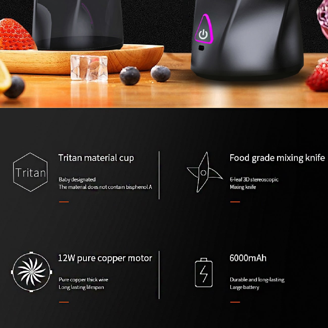 BZH Juicer Cup, Large Capacity, Portable, Powerful, Can Crush Ice, Suitable as a Gift and The Best Choice for Portable Travel Black