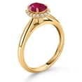 thumbnail image 3 of Gem Stone King 10K Yellow Gold Red Ruby and White Lab Grown Diamond Halo Engagement Ring for Women (1.13 Cttw, Gemstone July Birthstone, Oval 7X5MM, Size 8), 3 of 4