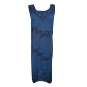 Mogul Womens Resort Fashion Dress Blue Embroidered Tunic Shift Boho Style Sundress