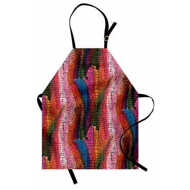 Modern Apron Abstract Rainbow Vivid Colorful Ombre Mosaic Geometrical Wavy Design Artful Print, Unisex Kitchen Bib Apron with Adjustable Neck for Cooking Baking Gardening, Multicolor, by Ambesonne