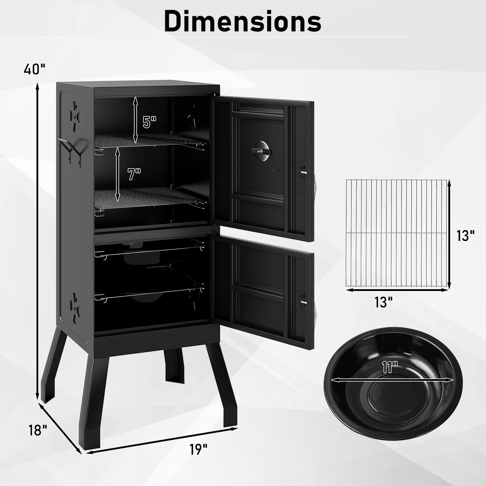 Costway 40'' Vertical BBQ Smoker w/Built-in Thermometer Adjustable Air Dampers for Party